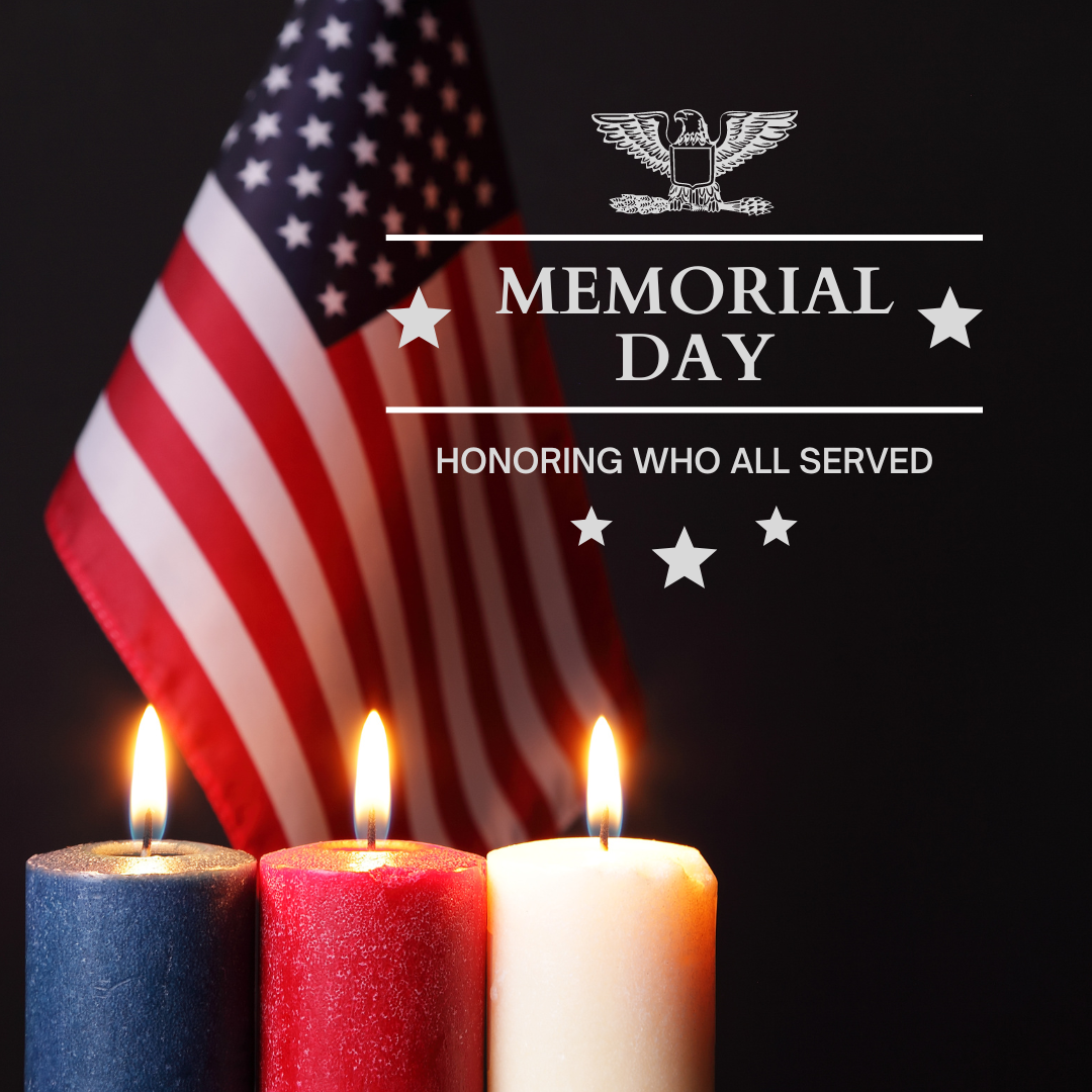 Flag with Red White and Blue Candles and event text on top