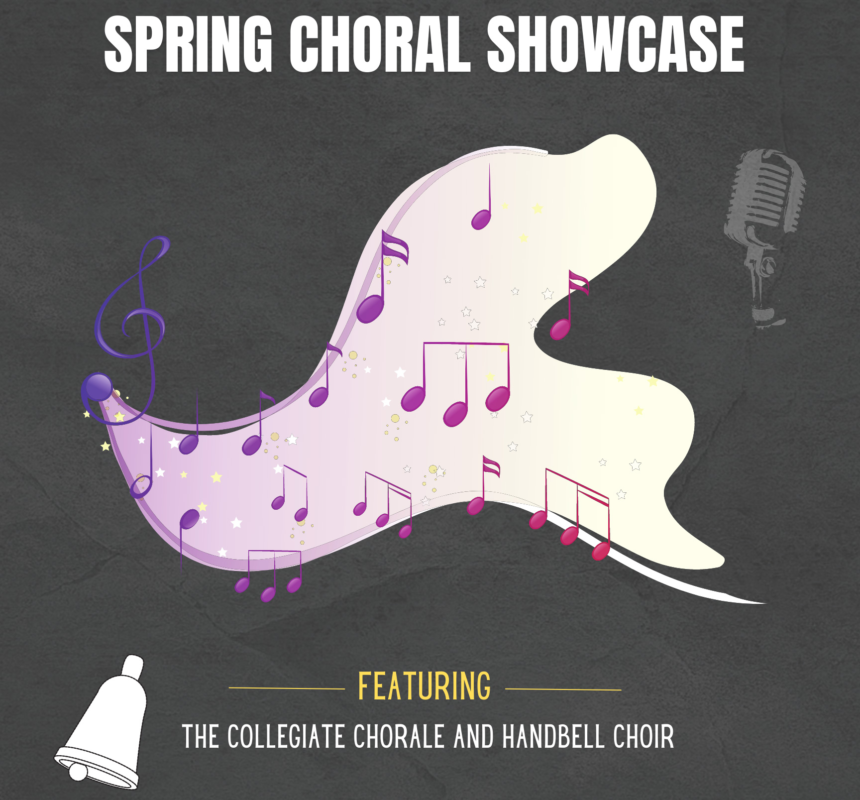 Spring Choral Showcase Promotional Graphic with music notes on a gray background