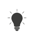 A dark gray light bulb icon