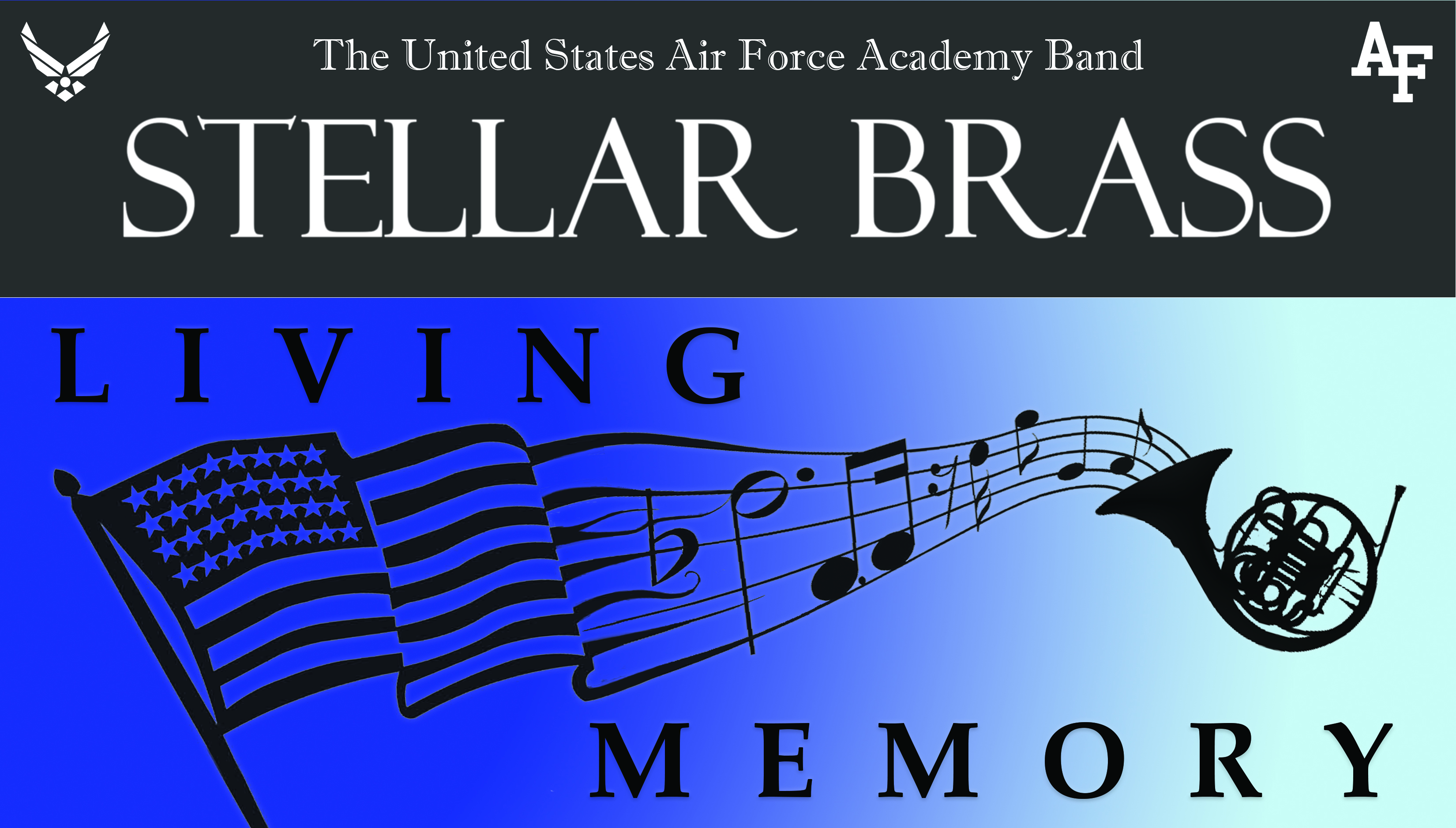poster of flag with music notes about the Air Force Academy Band Stellar Brass
