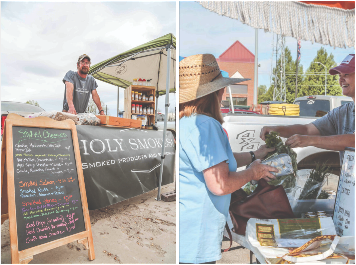 Two pictures of Fremont County farmers selling their food at markets