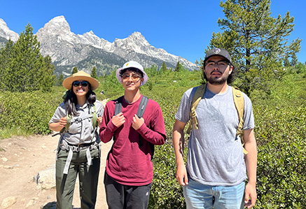 Three diverse students hiking in the Grand Tetons