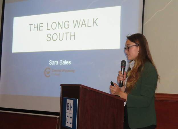 photo of student Sara Bales presenting a presentation at an archaeology conference