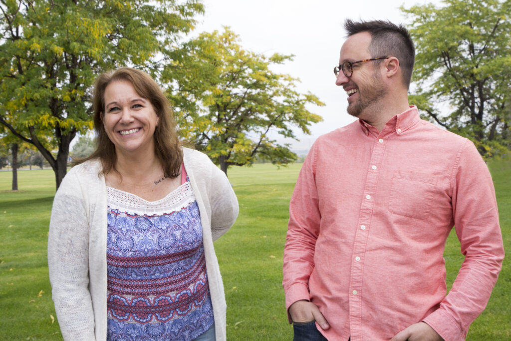 CWC student Connie O'Donahue and professor Jeremy Nielsen stand outstand