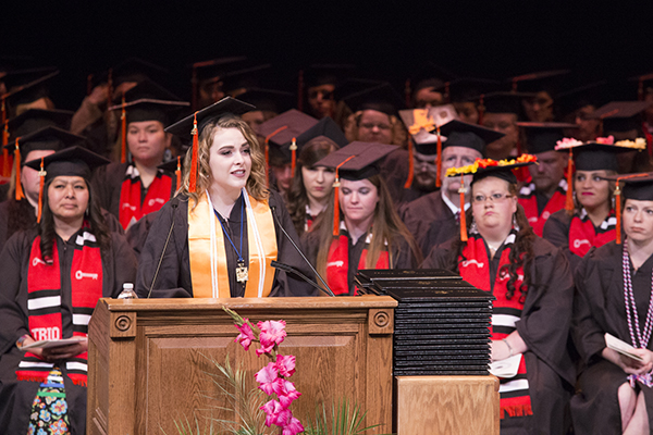 CWC commencement speaker addressing the crowd at graduation