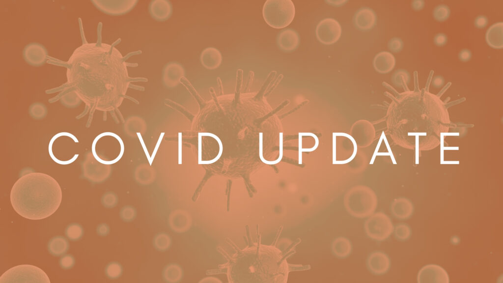 graphic with virus and words that state COVID UPDATE