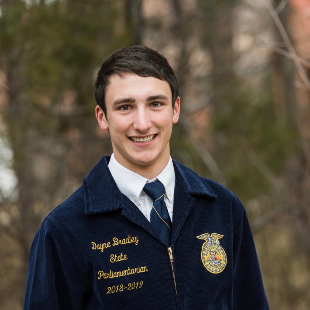 portrait of Dayne Bradley in his FFA jacket