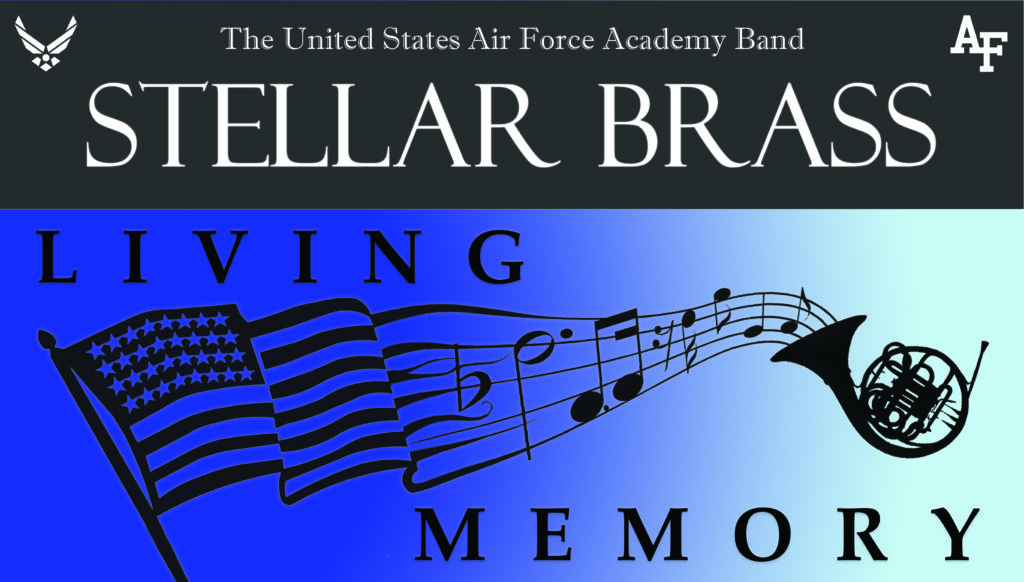 poster of flag with music notes about the Air Force Academy Band Stellar Brass