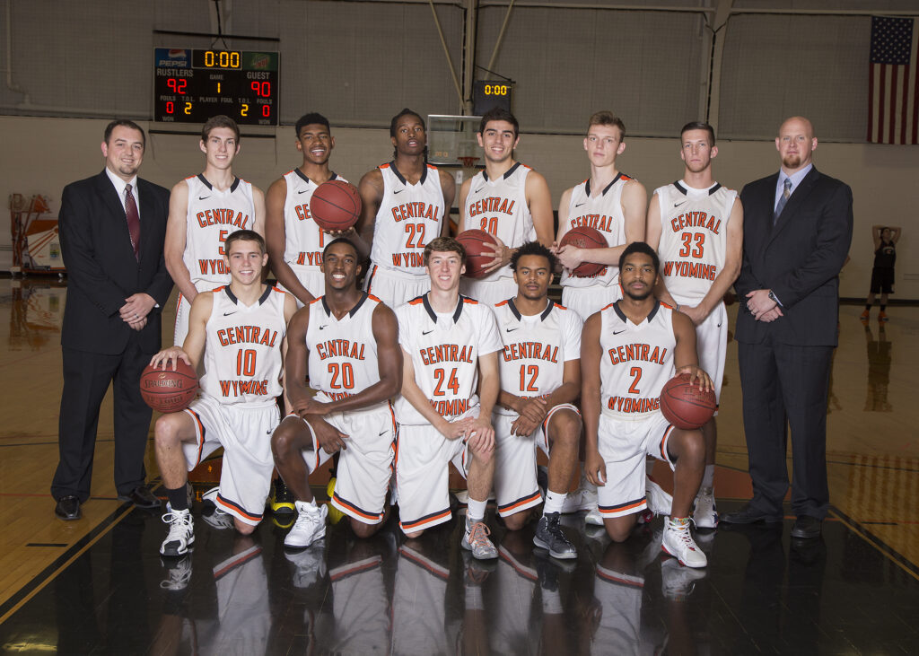 team photo of the 2016-17 CWC men's basketball team